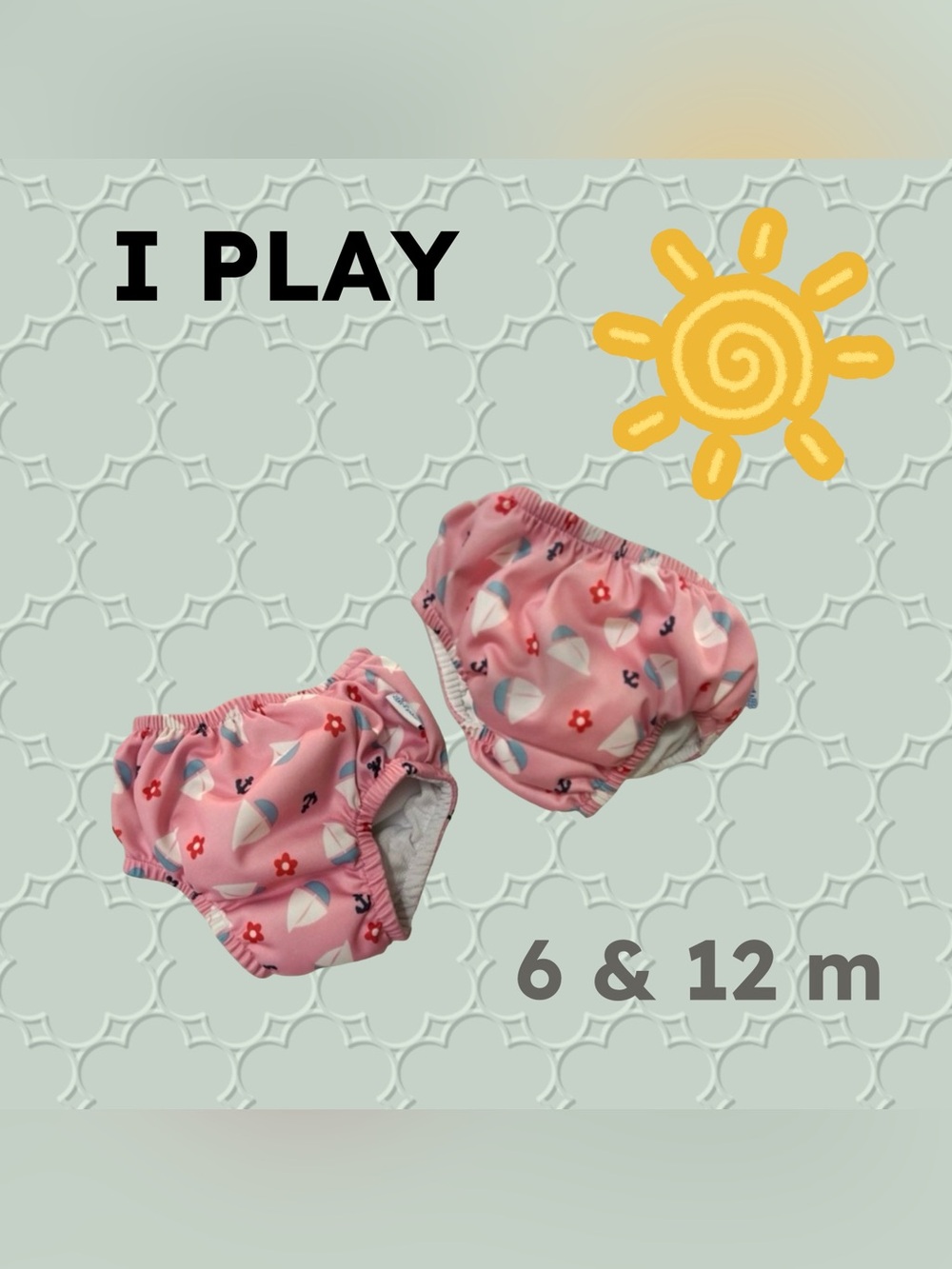 🇨🇦☀️👍GUC PLAY | 6 & 12 m| Set of 2 Pink Reusable Swim Diapers boat pattern
